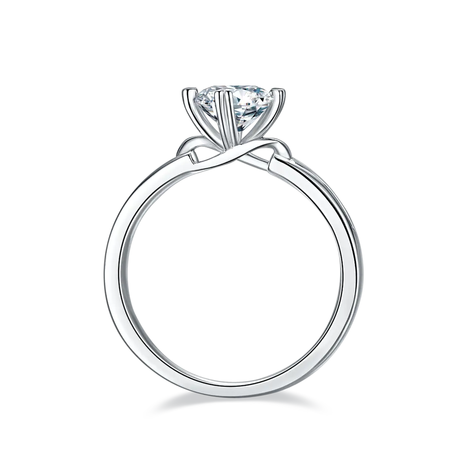 Infinity Solitaire 1.00ct Moissanite Engagement Ring Set in Sterling Silver