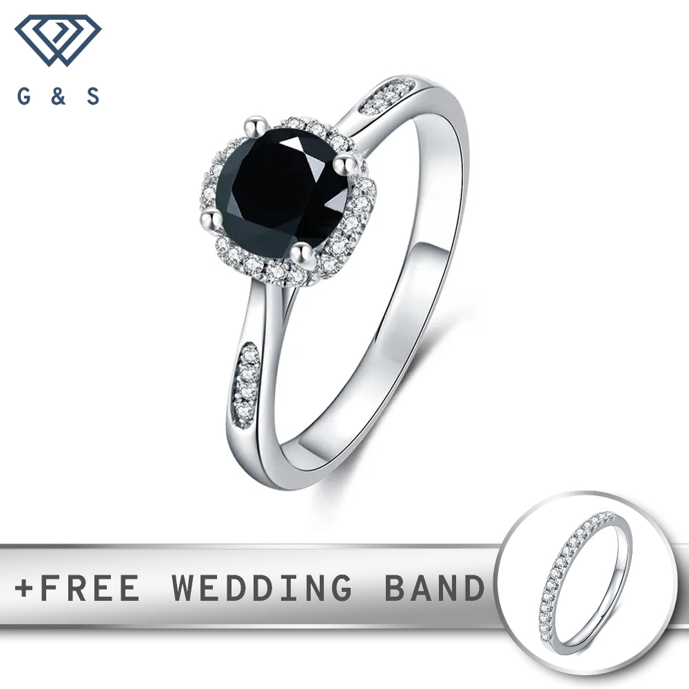 Modern Halo 1.00ct Black Moissanite Engagement Ring Set in Sterling Silver