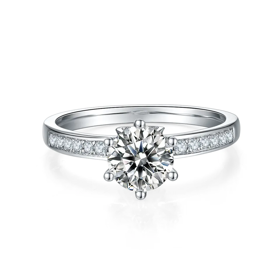 Modern Pave 1.00ct Moissanite Engagement Ring Set In Sterling Silver