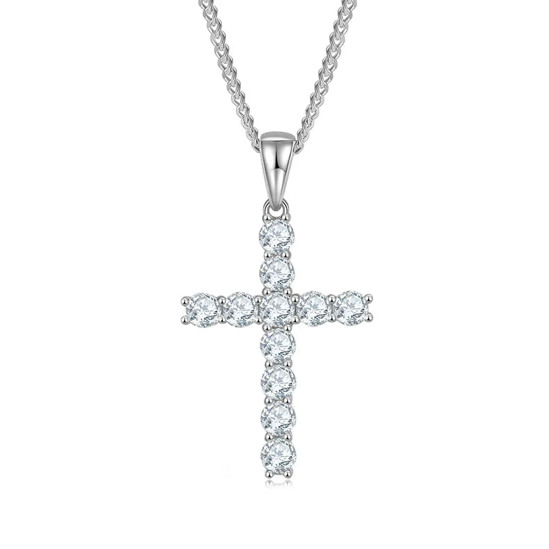 Moissanite Cross Pendant Set In Sterling Silver