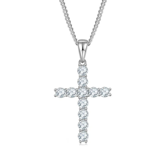 Moissanite Cross Pendant Set In Sterling Silver