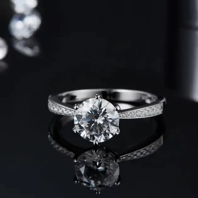 Pave Tiffany 6 Claw Setting 1.50ct Moissanite Engagement Ring Set in Sterling Silver