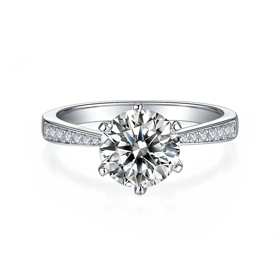 Pave Tiffany 6 Claw Setting 2.00ct Moissanite Engagement Ring Set in Sterling Silver