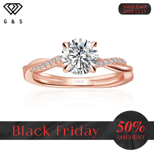 Timeless Infinity Round Brilliant Moissanite Engagement Ring - 18ct Rose Gold Plated - Black Friday