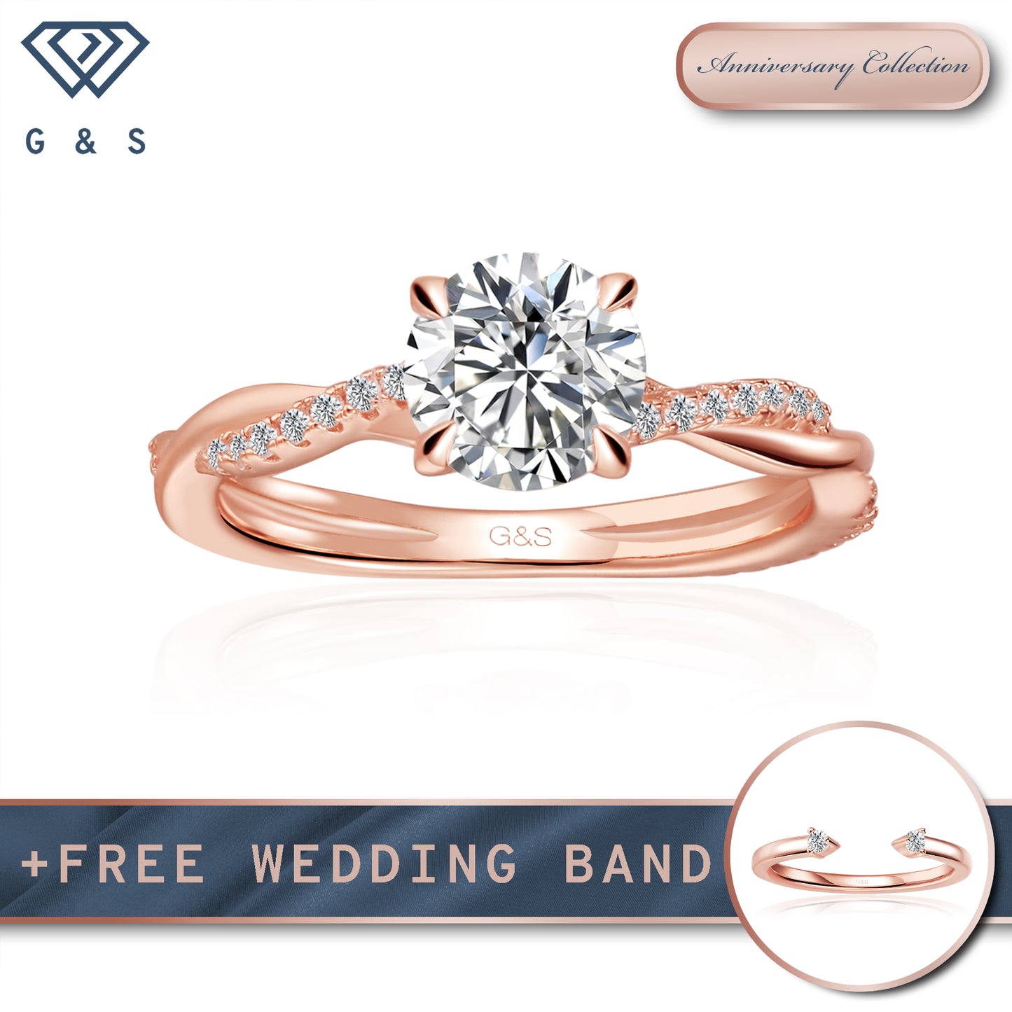 Timeless Infinity Round Brilliant Moissanite Engagement Ring - 18ct Rose Gold Plated