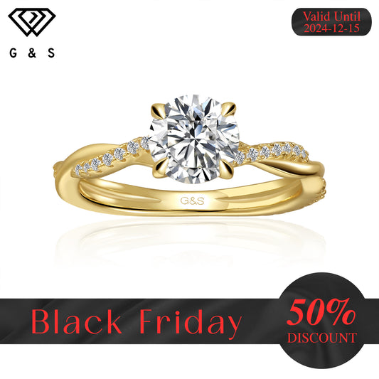 Timeless Infinity Round Brilliant Moissanite Engagement Ring - 18ct Yellow Gold Plated - Black Friday