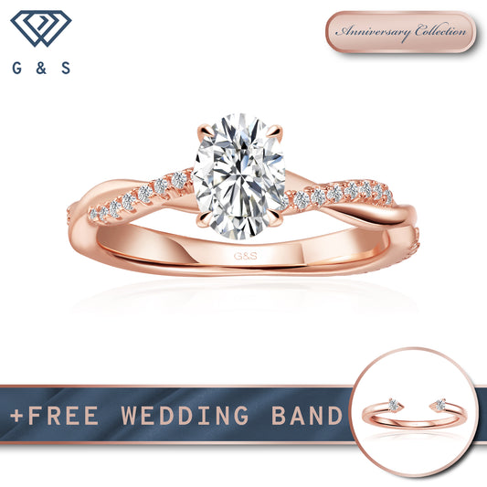 Timeless Infinity Oval Cut Moissanite Engagement Ring - 18ct Rose Gold Plated