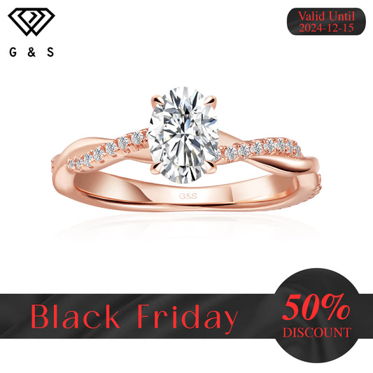 Timeless Infinity Oval Cut Moissanite Engagement Ring - 18ct Rose Gold Plated - Black Friday