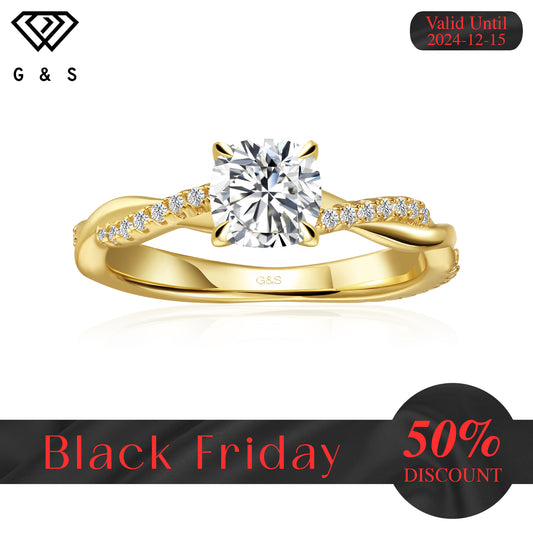 Timeless Infinity Cushion Cut Moissanite Engagement Ring - 18ct Yellow Gold Plated - Black Friday