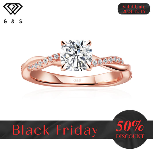 Timeless Infinity Cushion Cut Moissanite Engagement Ring - 18ct Rose Gold Plated - Black Friday