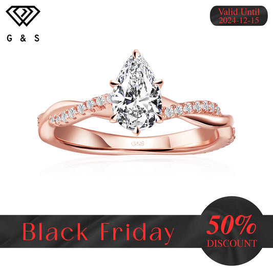 Timeless Infinity Pear Shape Moissanite Engagement Ring - 18ct Rose Gold Plated - Black Friday