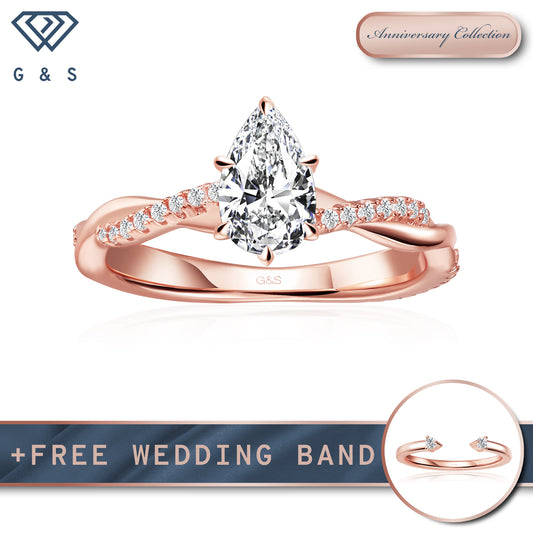 Timeless Infinity Pear Shape Moissanite Engagement Ring - 18ct Rose Gold Plated