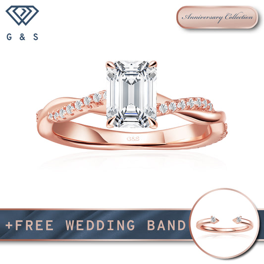 Timeless Infinity Emerald Cut Moissanite Engagement Ring - 18ct Rose Gold Plated