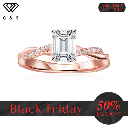 Timeless Infinity Emerald Cut Moissanite Engagement Ring - 18ct Rose Gold Plated - Black Friday