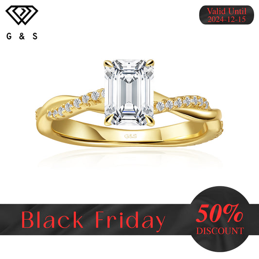 Timeless Infinity Emerald Cut Moissanite Engagement Ring - 18ct Yellow Gold Plated - Black Friday