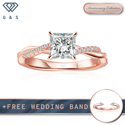 Timeless Infinity Princess Cut Moissanite Engagement Ring - 18ct Rose Gold Plated