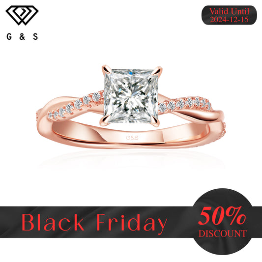 Timeless Infinity Princess Cut Moissanite Engagement Ring - 18ct Rose Gold Plated - Black Friday