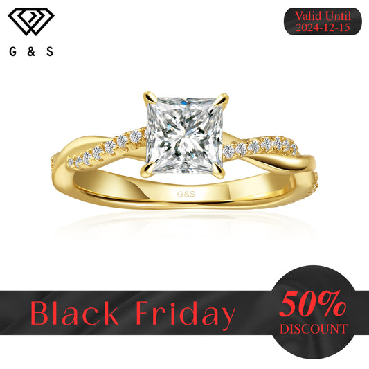 Timeless Infinity Princess Cut Moissanite Engagement Ring - 18ct Yellow Gold Plated - Black Friday