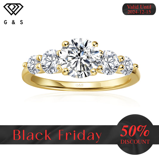 Eternal Brilliance Five-Stone Round Brilliant Moissanite Engagement Ring - 18ct Yellow Gold Plated - Black Friday