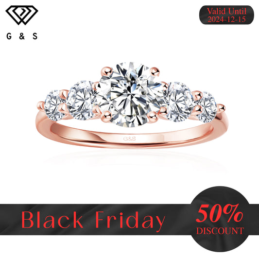 Eternal Brilliance Five-Stone Round Brilliant Moissanite Engagement Ring - 18ct Rose Gold Plated - Black Friday