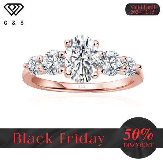 Eternal Brilliance Five-Stone Oval Cut Moissanite Engagement Ring - 18ct Rose Gold Plated - Black Friday