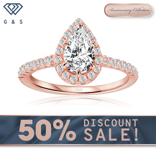 Forever Classic Halo Pear Shape Moissanite Engagement Ring - 18ct Rose Gold