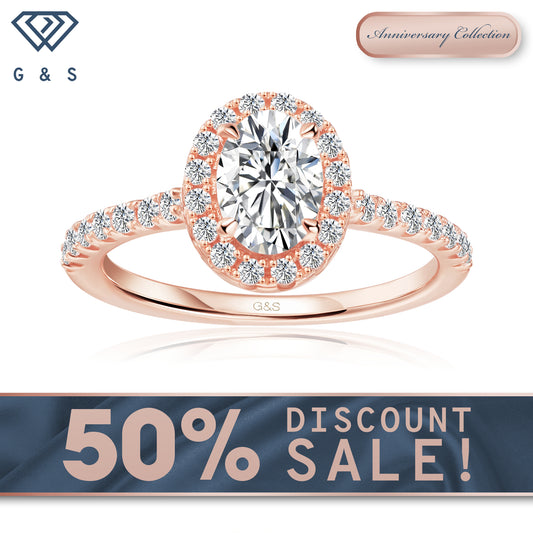 Forever Classic Halo Oval Cut Moissanite Engagement Ring - 18ct Rose Gold Plated