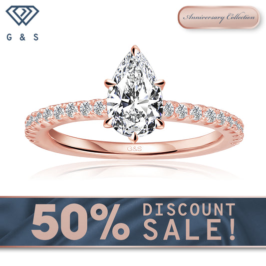 Hidden Elegance Pear Shape Moissanite Engagement Ring - 18ct Rose Gold Plated