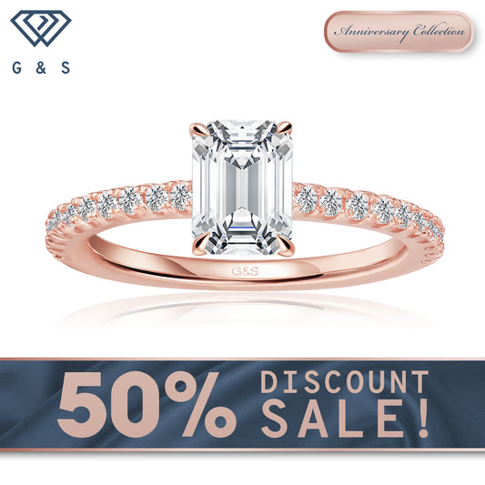 Hidden Elegance Emerald Cut Moissanite Engagement Ring - 18ct Rose Gold Plated