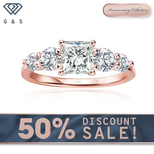 Eternal Brilliance Five-Stone Princess Cut Moissanite Engagement Ring - 18ct Rose Gold Plated