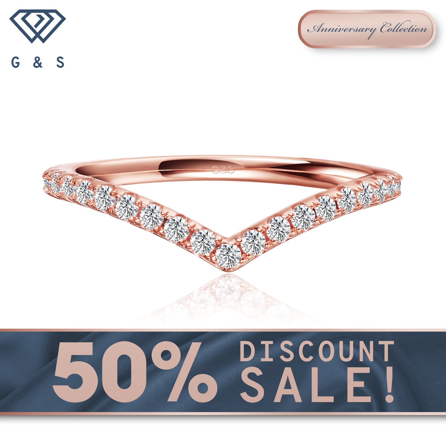 Forever Classic Wishbone Moissanite Wedding Band - 18ct Rose Gold Plated