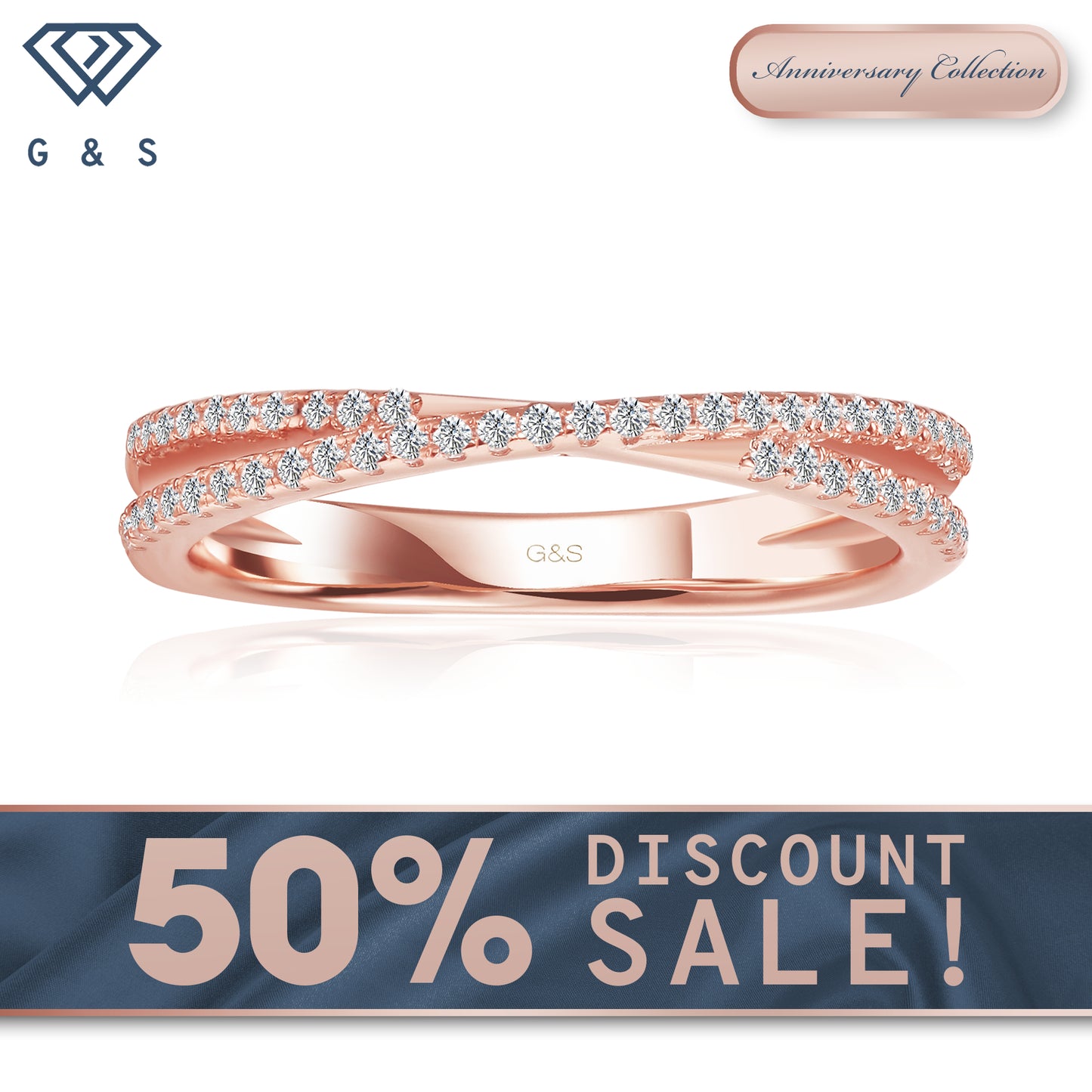 Forever Classic Infinity Moissanite Wedding Band Set in Sterling Silver - 18ct Rose Gold Plated