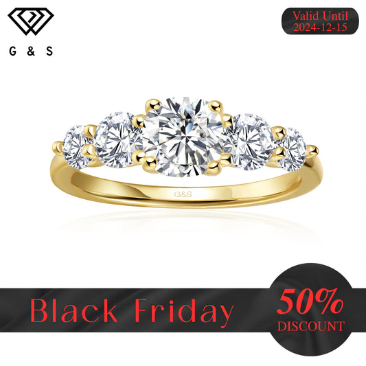 Eternal Brilliance Five-Stone Cushion Cut Moissanite Engagement Ring - 18ct Yellow Gold Plated - Black Friday