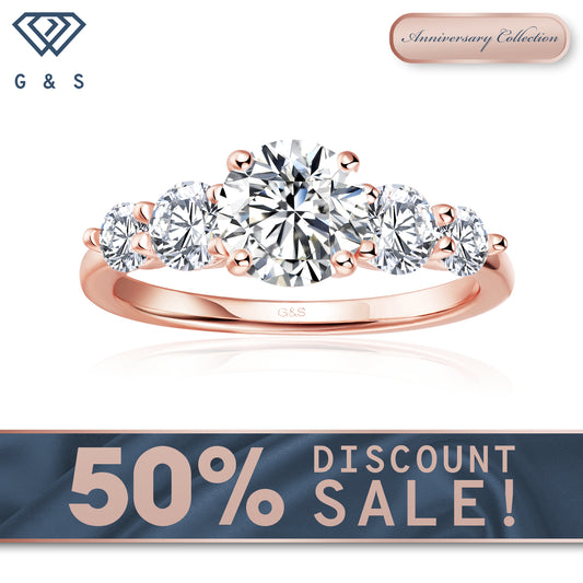 Eternal Brilliance Five-Stone Round Brilliant Moissanite Engagement Ring - 18ct Rose Gold Plated