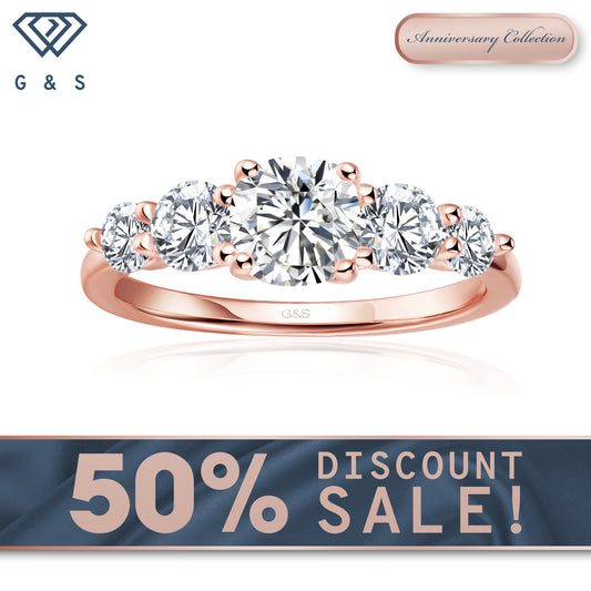 Eternal Brilliance Five-Stone Cushion Cut Moissanite Engagement Ring - 18ct Rose Gold Plated