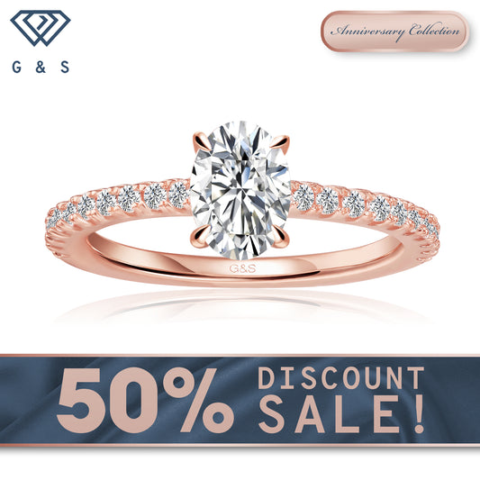 Hidden Elegance Oval Cut Moissanite Engagement Ring - 18ct Rose Gold Plated