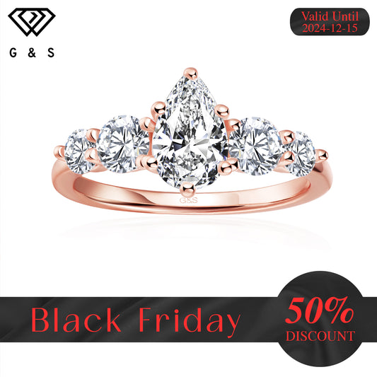 Eternal Brilliance Five-Stone Pear Shape Moissanite Engagement Ring - 18ct Rose Gold Plated - Black Friday