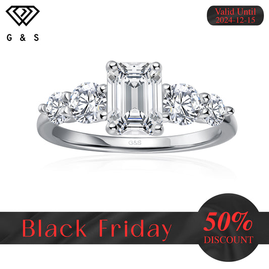 Eternal Brilliance Five-Stone Emerald Cut Moissanite Engagement Ring - Black Friday