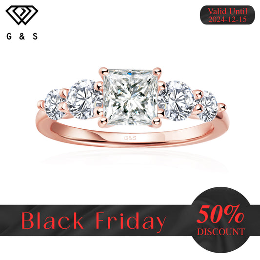 Eternal Brilliance Five-Stone Princess Cut Moissanite Engagement Ring - 18ct Rose Gold Plated - Black Friday