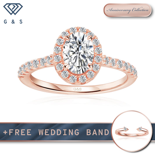 Forever Classic Halo Oval Cut Moissanite Engagement Ring - 18ct Rose Gold Plated