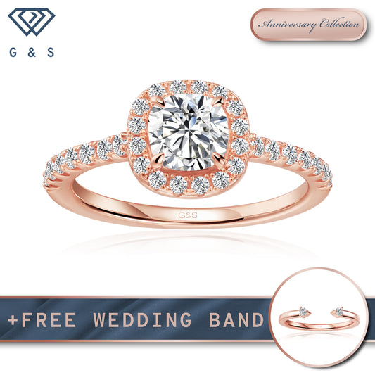 Forever Classic Halo Cushion Cut Moissanite Engagement Ring - 18ct Rose Gold Plated