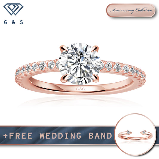 Hidden Elegance Round Brilliant Moissanite Engagement Ring - 18ct Rose Gold Plated