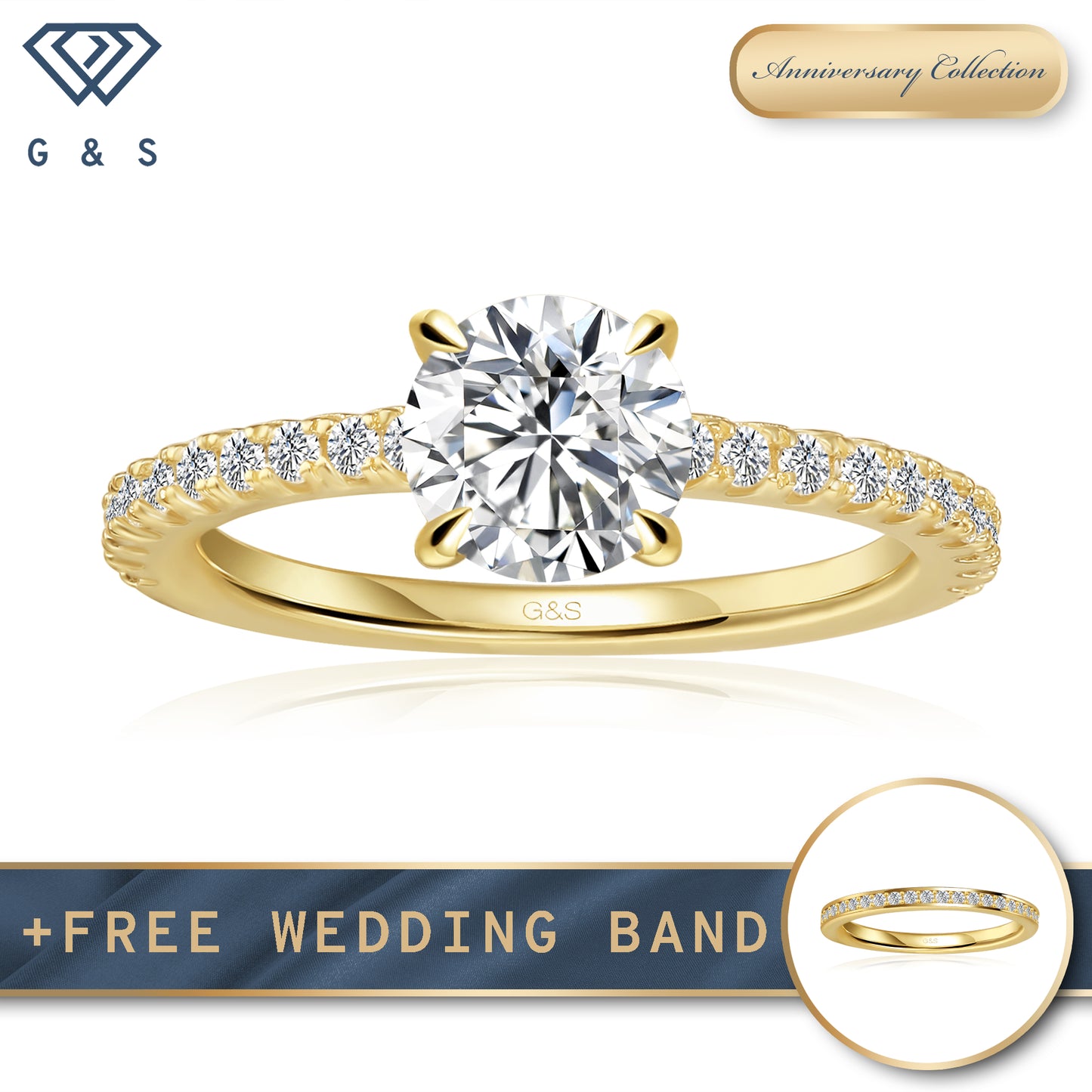 Hidden Elegance Round Brilliant Moissanite Engagement Ring - 18ct Yellow Gold Plated