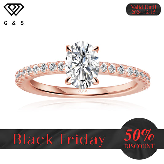 Hidden Elegance Oval Cut Moissanite Engagement Ring - 18ct Rose Gold Plated - Black Friday