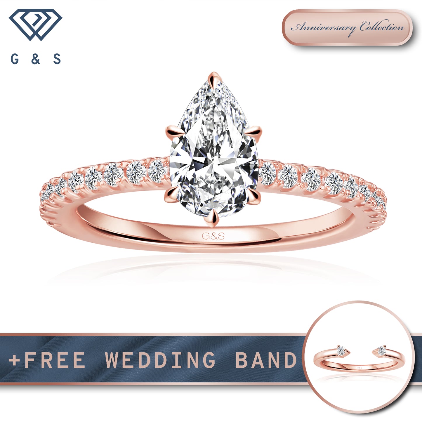 Hidden Elegance Pear Shape Moissanite Engagement Ring - 18ct Rose Gold Plated