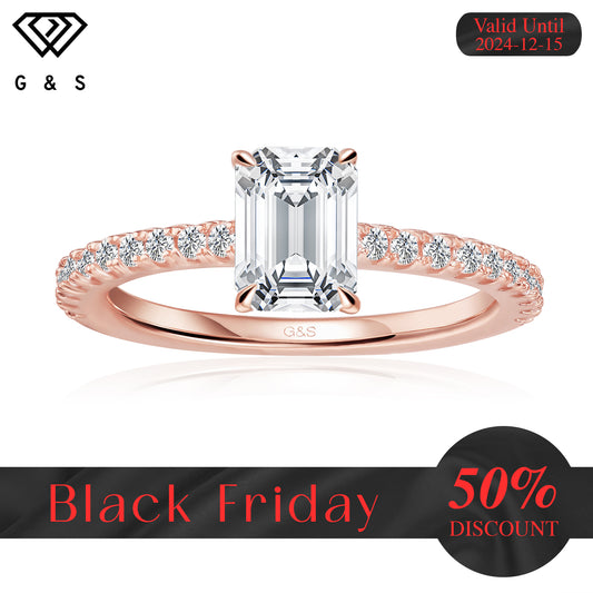 Hidden Elegance Emerald Cut Moissanite Engagement Ring - 18ct Rose Gold Plated - Black Friday