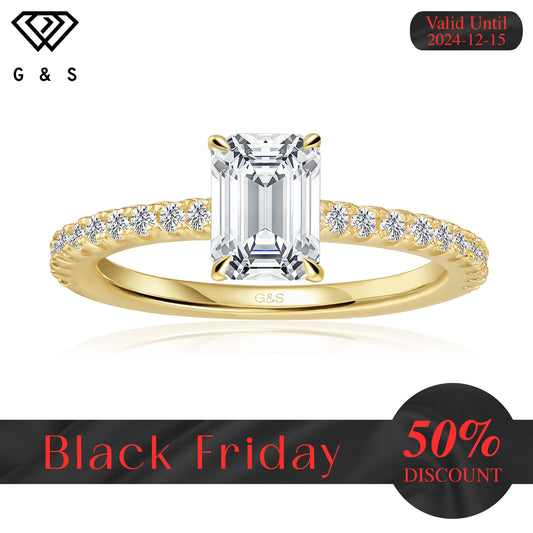 Hidden Elegance Emerald Cut Moissanite Engagement Ring - 18ct Yellow Gold Plated - Black Friday