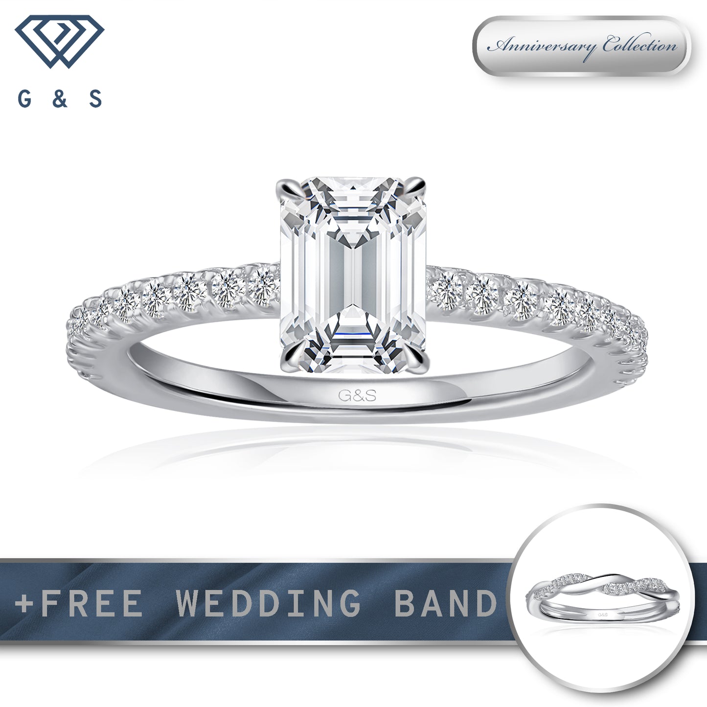 Hidden Elegance Emerald Cut Moissanite Engagement Ring