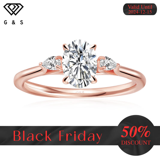 Infinite Love Trilogy Oval Cut Moissanite Engagement Ring - 18ct Rose Gold Plated - Black Friday