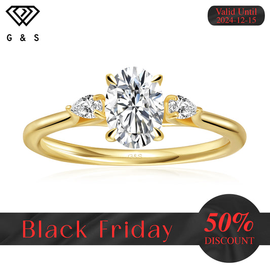 Infinite Love Trilogy Oval Cut Moissanite Engagement Ring - 18ct Yellow Gold Plated - Black Friday